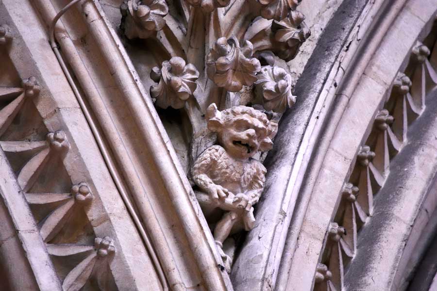 The Lincoln Imp hidden in the upper reaches of The Angel Choir at Lincoln Cathedral