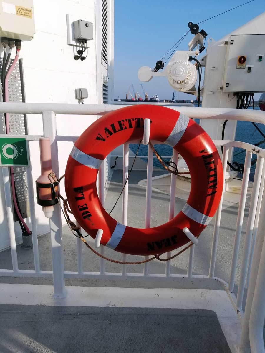 Lifebelt on the Valetta ferry Flight Free Travel