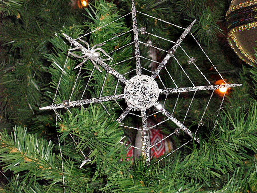 Christmas spider web ornament in a Christmas tree. A Ukraine tradition