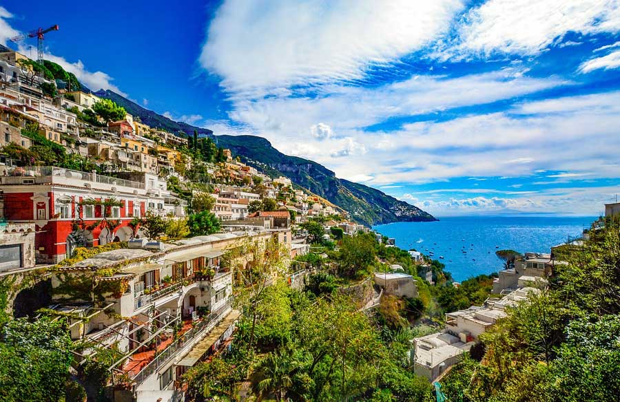Houses overlooking a bay on the Amalfi Coast in Italy