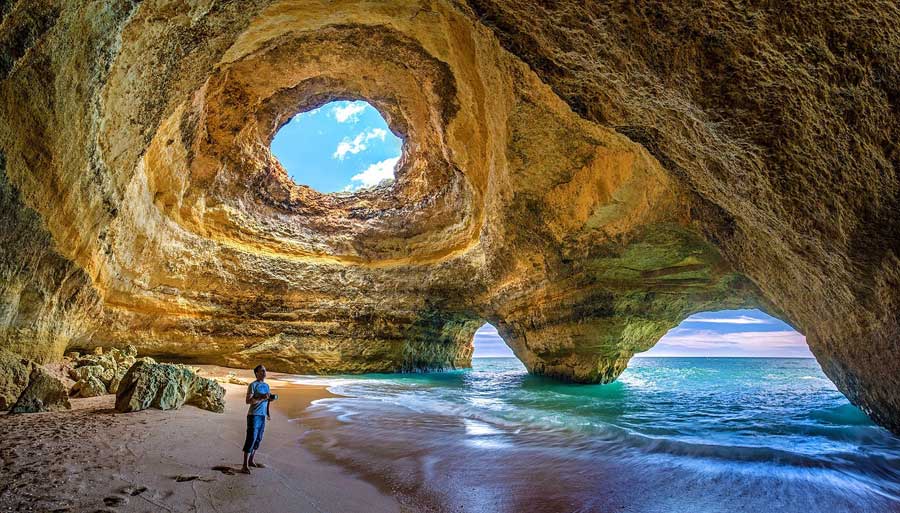 View from inside Benagil Cave Algarve Portugal