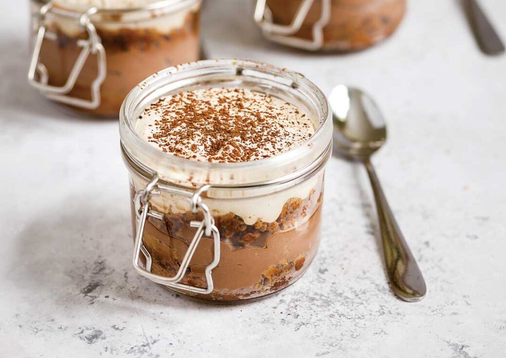 Biscoff Amaretto Tiramisu, served in glass jar