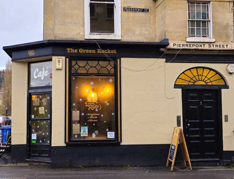 Exterior of Green Rocket café in Bath, UK