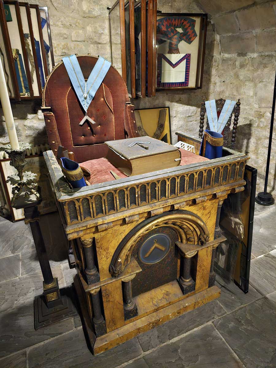 Lodge Master's chair and desk Masonic Museum Bath UK