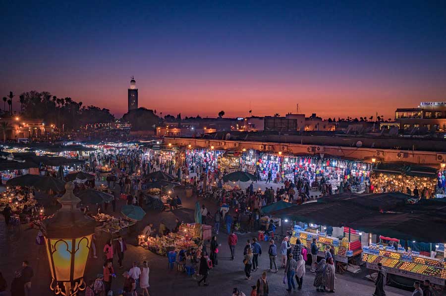 Sunset over Marrakech night market