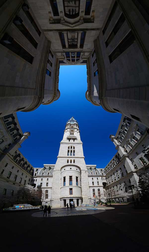 Vertical panoramic view of the inner courtyard of City Hall Philadelphia Pennsylvania USA