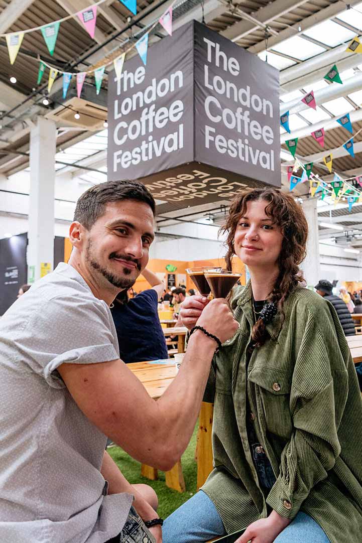 Couple drinking coffee at The London Coffee Festival