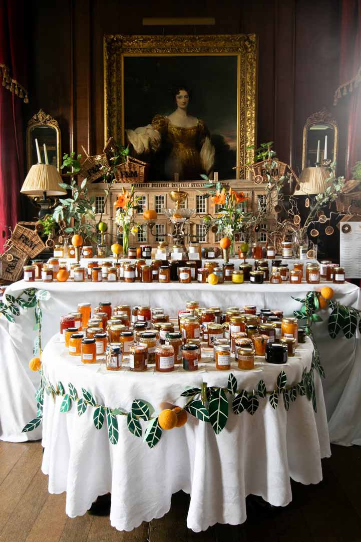 Jars of marmalade on display at the Marmalade Festival in Cumbria UK