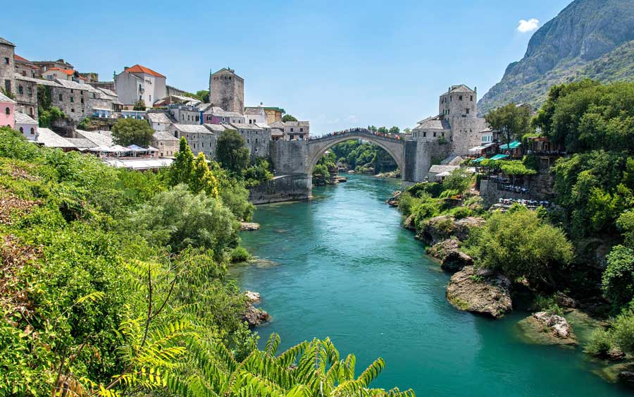The old bridge over the River Neretva in Mostar Bosnia and Herzegovina