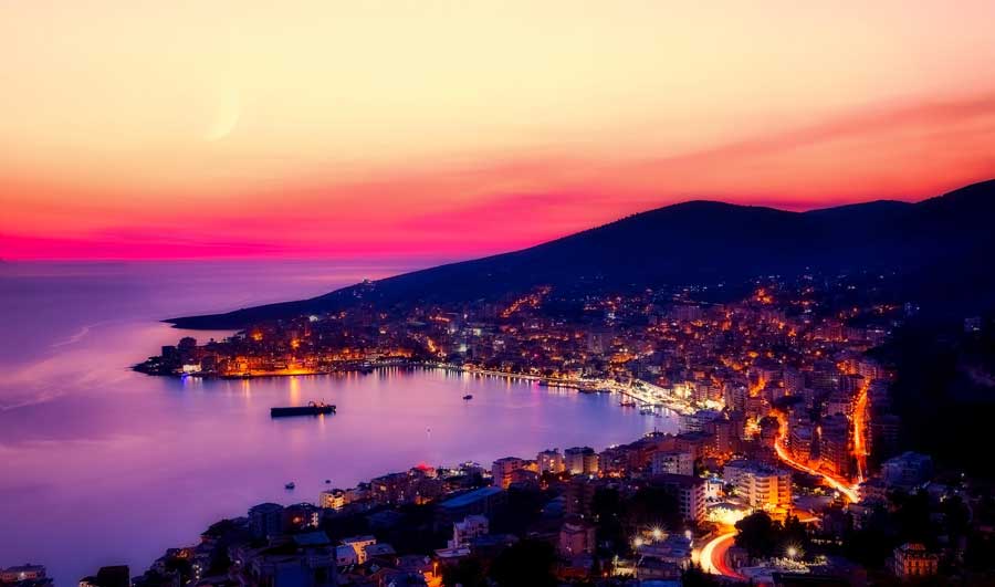 View of the bay at Saranda Albania at sunset