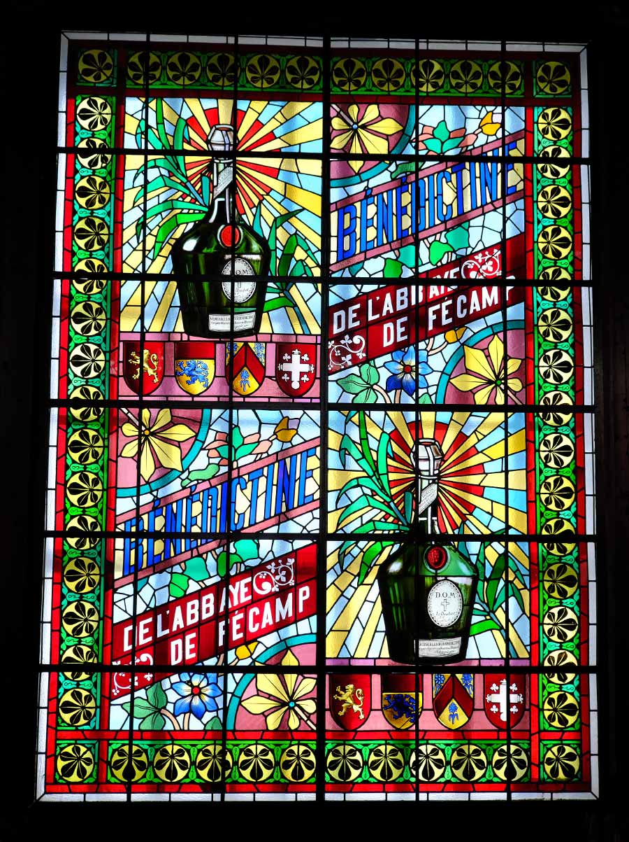 Stained glass window at Palais Bénédictine distillery and museum Fécamp Normandy France

visit Normandy