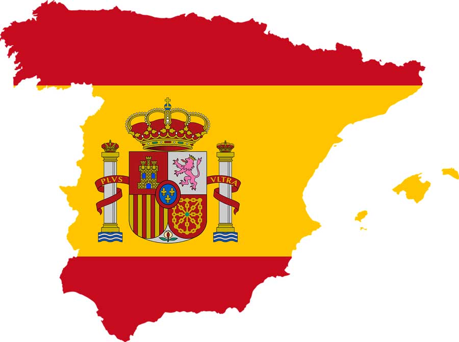Spanish flag on map of Spain outline