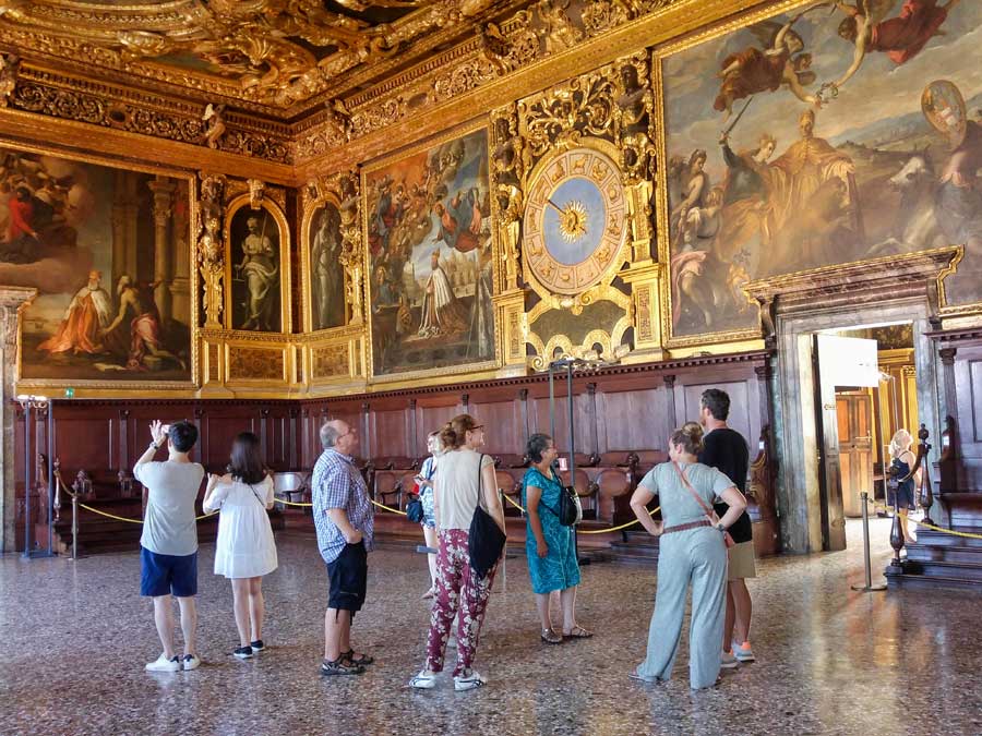 Ornate room inside the Doges Palace Venice Italy