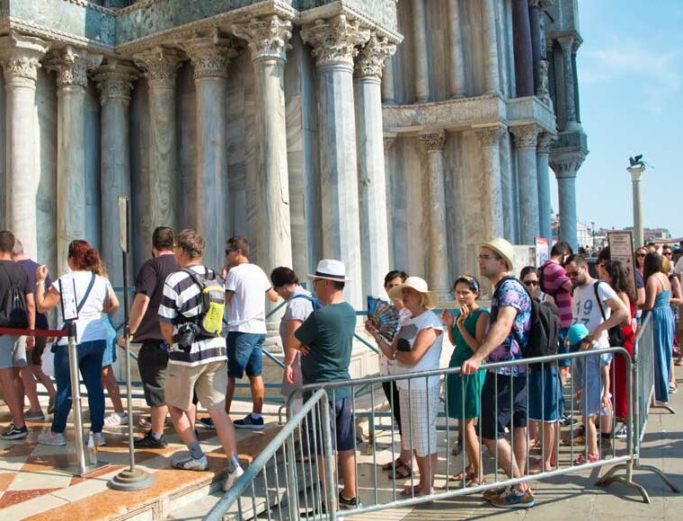 Queue to enter St Mark's Basilica Venice Italy