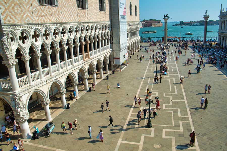 Looking down on St Mark's Square towards the lagoon from St Mark's Basilica