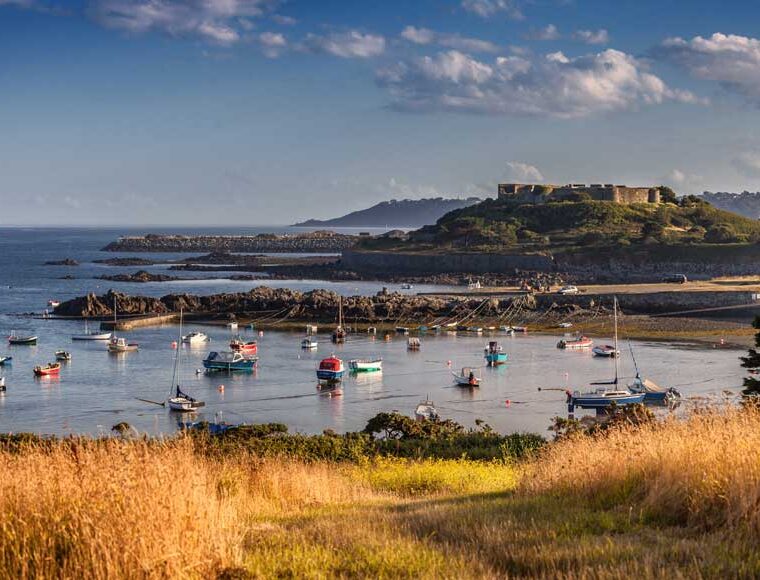 View of Vale Castle and Bordeaux Harbour Guernsey
