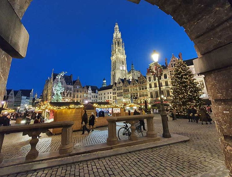 Christmas market at the Grote Markt in Antwerp Belgium