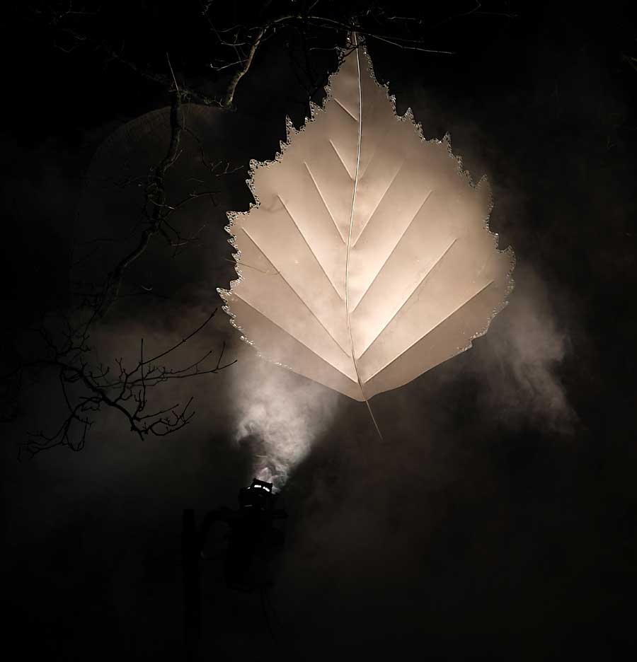 Giant Silver Birch leaf sculpture at Glow Wild Wakehurst