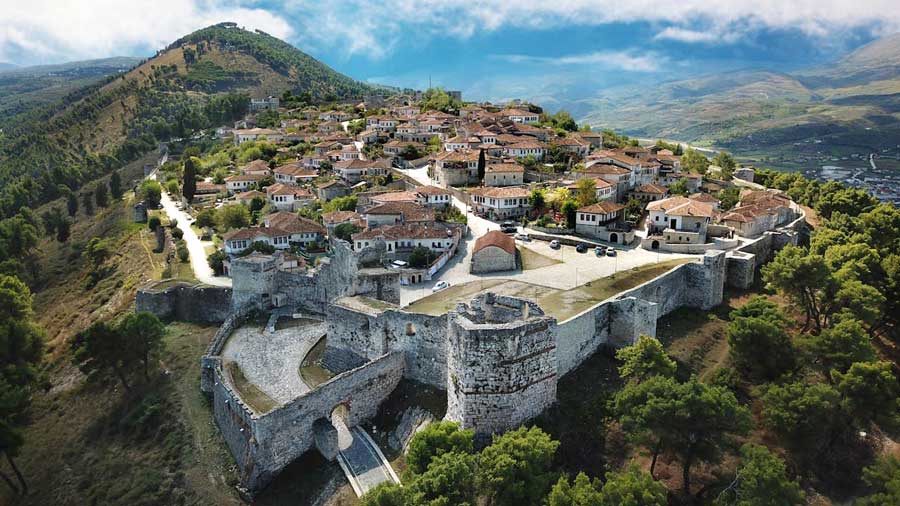 Aerial view of Berat Castle in Albania