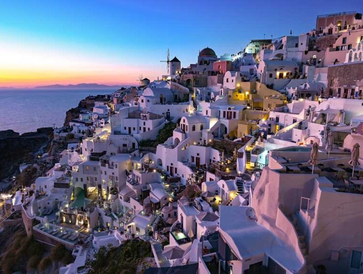 Sunset and houses on Santorini
