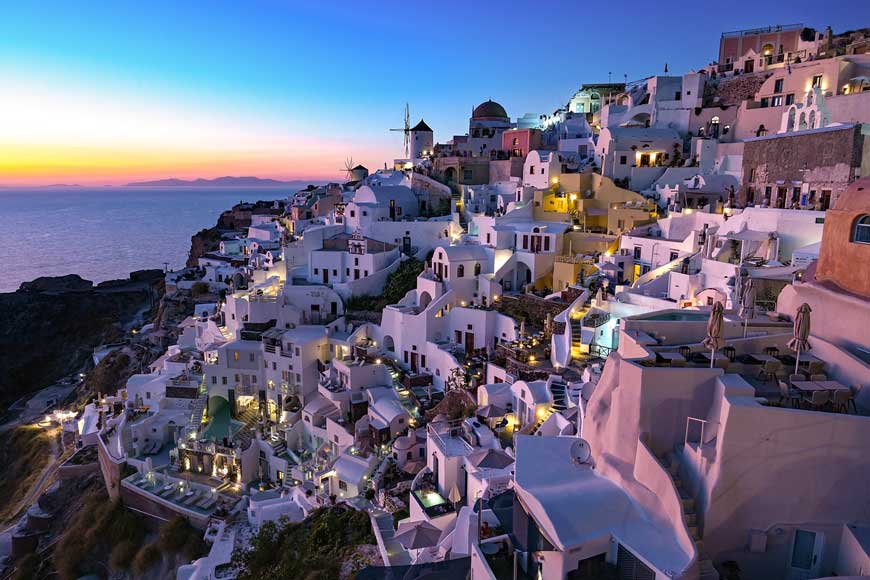 Sunset and houses on Santorini