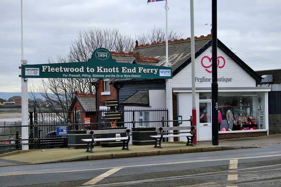 Green sign over the entrance to the Fleetwood to Knott End ferry terminal
