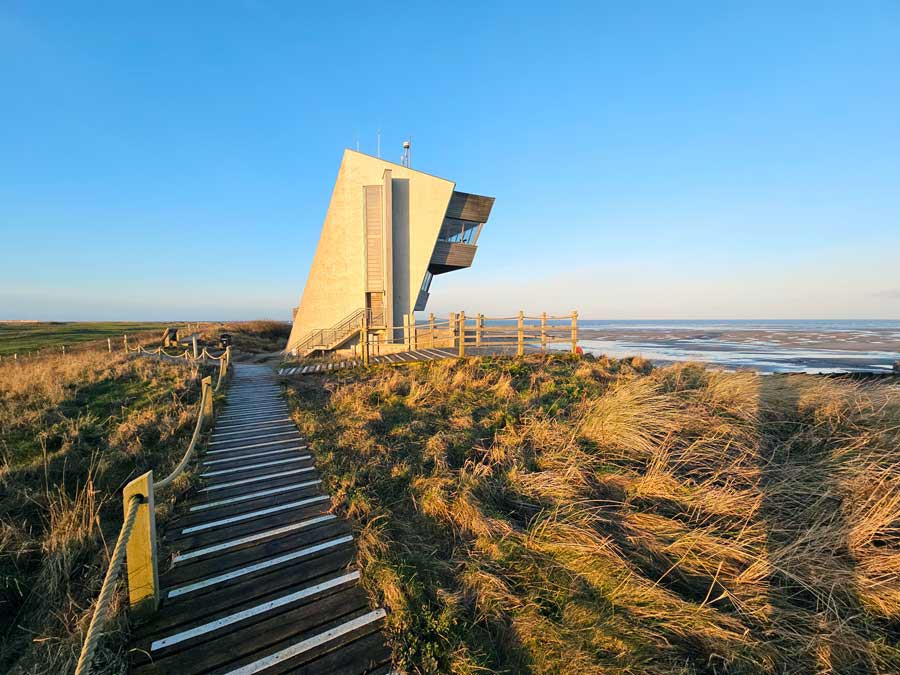 Rossall Point Watch Tower in Fleetwood, Lancashire in the early morning winter sunshine