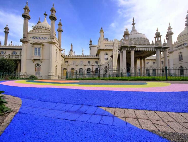 The rainbow painted walkway leading to the Brighton Royal Pavilion