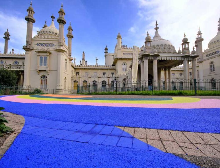 The rainbow painted walkway leading to the Brighton Royal Pavilion