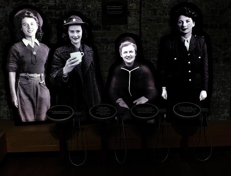 Black and white image of 4 women of World War Two at Newhaven Fort, East Sussex