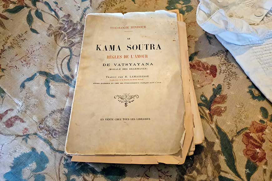 Edwardian edition of Kama Sutra on Lady Ellen Thomas-Stanford's bed at Preston Manor, Brighton