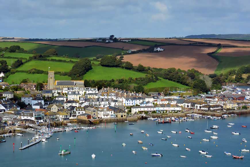 Aerial view of Salcombe and harbour as seen from East Portlemouth, Devon