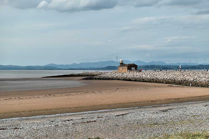 Looking across the bay from Morecambe Beach with the Stone Jetty in the foreground