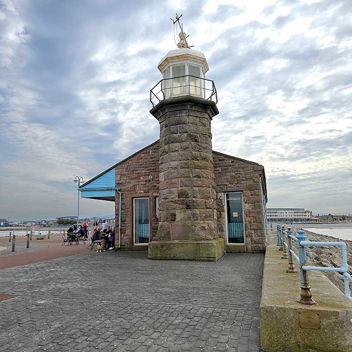 Morecambe Stone Pier Lighthouse. A 36-foot-tall octagonal lighthouse, designed by Thomas Stevenson