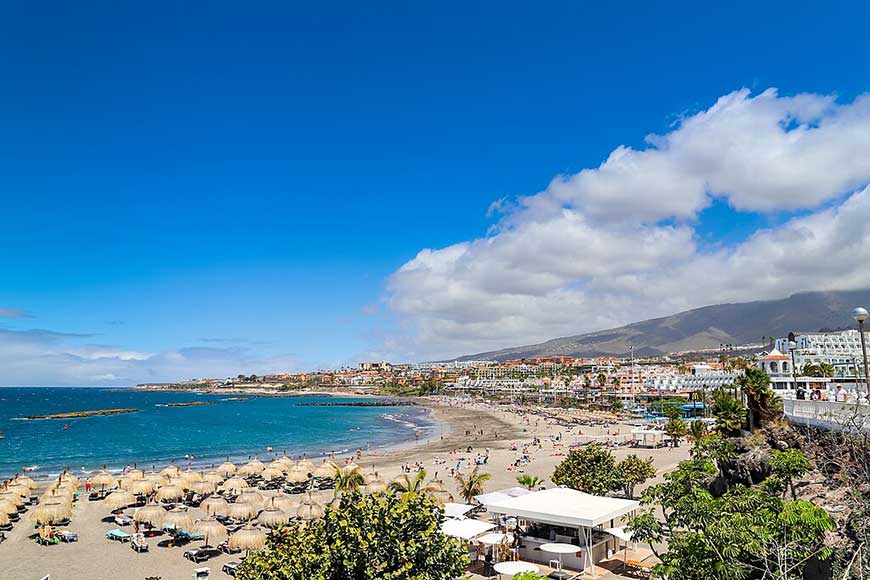 View of Playa de Torviscas beach in Costa Adeje on Tenerife, Spain