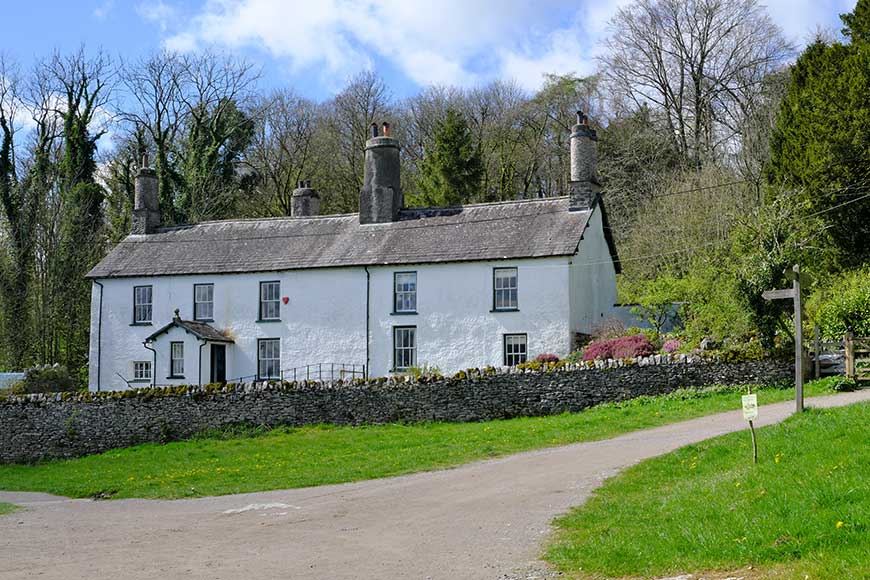 White painted houses at Holeslack Farm, Sizergh Estate, Cumbria