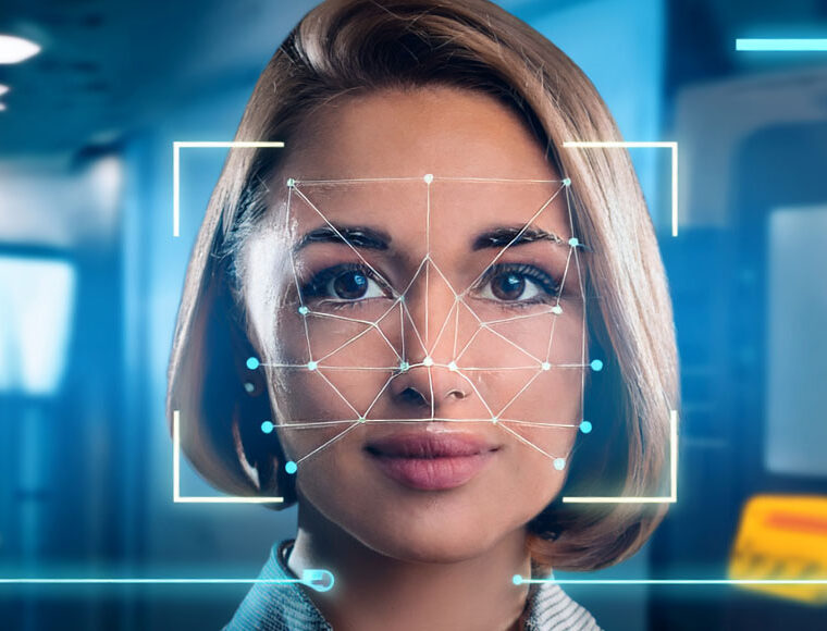 An AI image of a female face being scanned digitally
