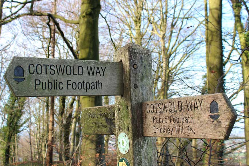 Footpath signs for Cotswold Way Public Footpath.
The Best UK Cottage and Hotel Breaks for 2026
