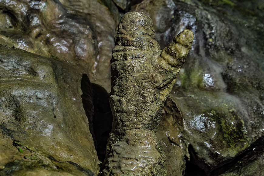 Old fashioned coffee pot rock formation at Ingleborough Cave Yorkshire UK