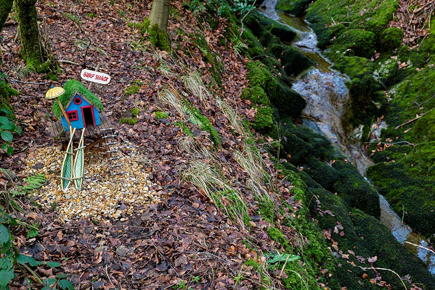 Mimpish Squimbies Surf Shack - a tribe of mythical creatures who live on Ingleborough Estate Nature Trail at Ingleborough Yorkshire UK