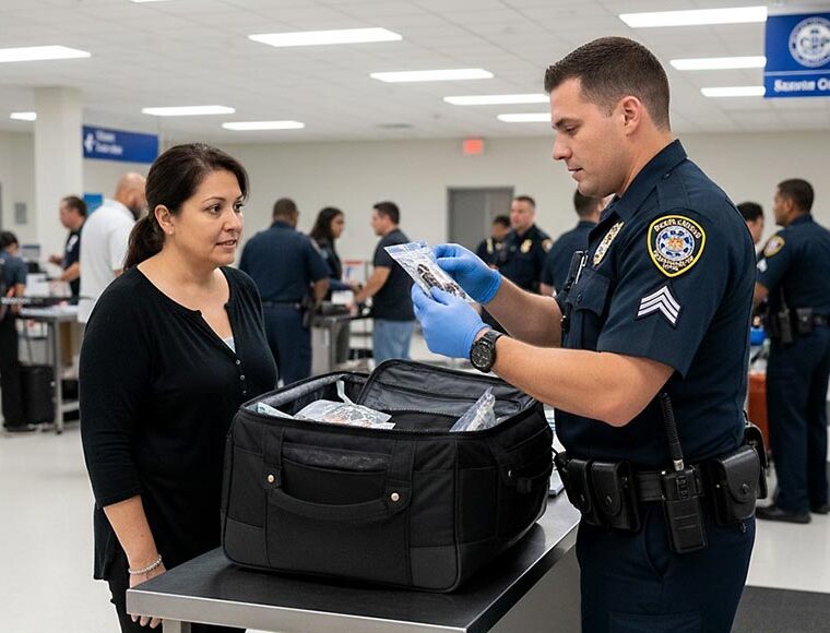 A I image of Customs Official checking luggage