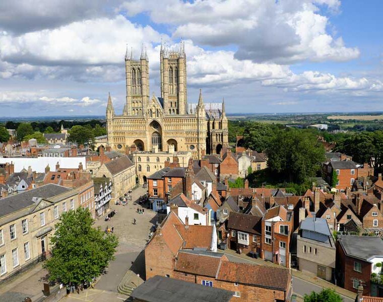 Lincoln Cathedral viewed from Lincoln castle walls Lincoln England