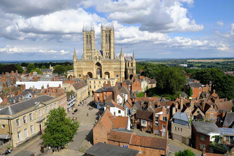 Lincoln Cathedral viewed from Lincoln castle walls Lincoln England