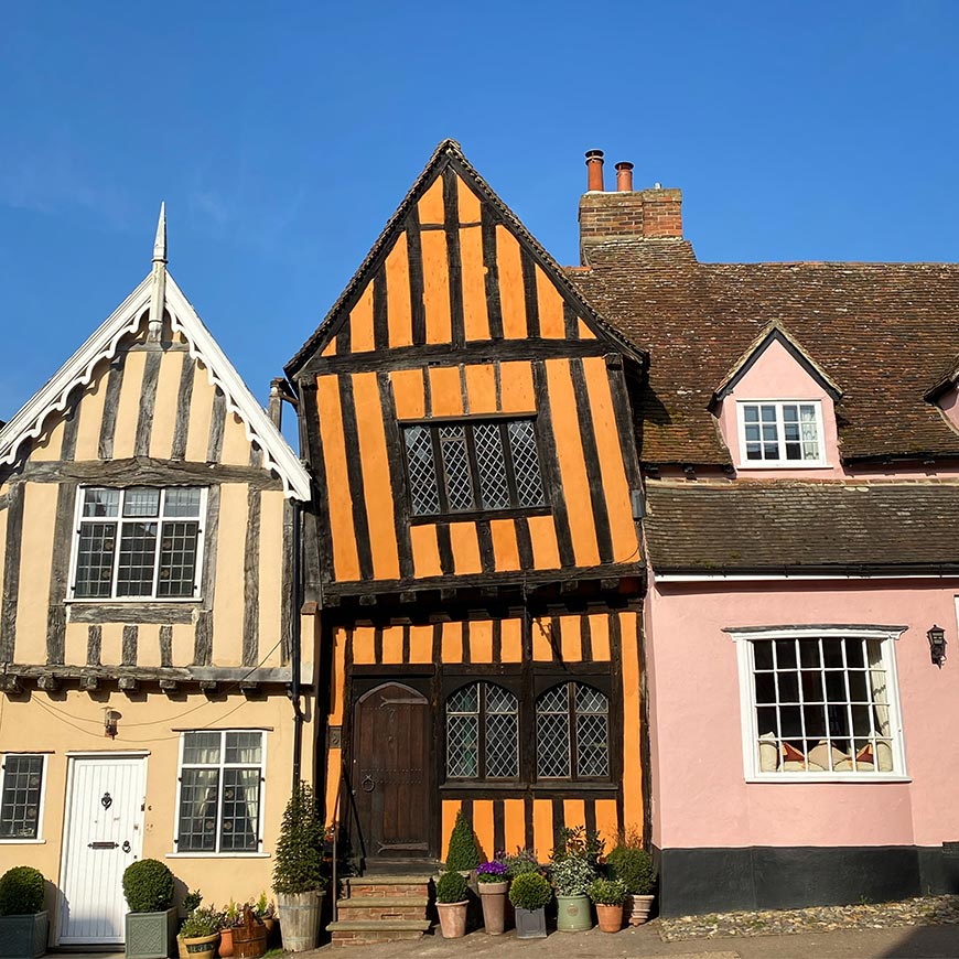 The 14th century wool merchant's house, said to have inspired the nursery rhyme, 'There was a Crooked Man' on the High Street in Lavenham