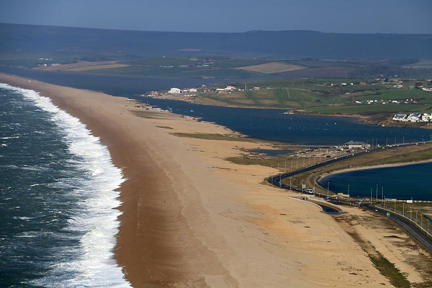 Aerial view of Chesil Beach, Dorset