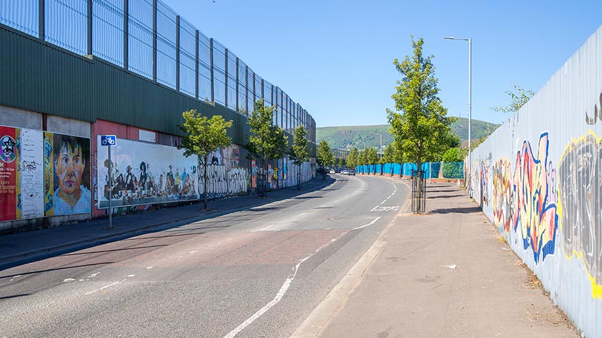 The walls of the Peace line at Cupar Way in Belfast