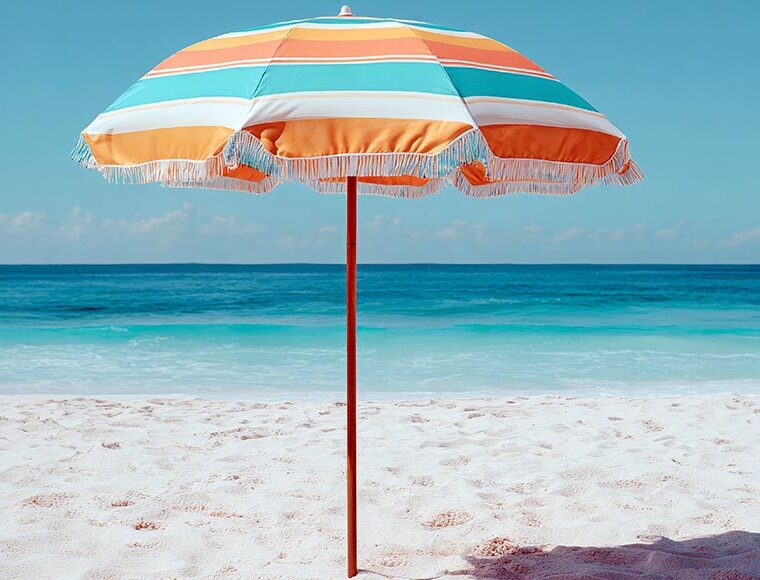 Beach umbrella on a sandy beach