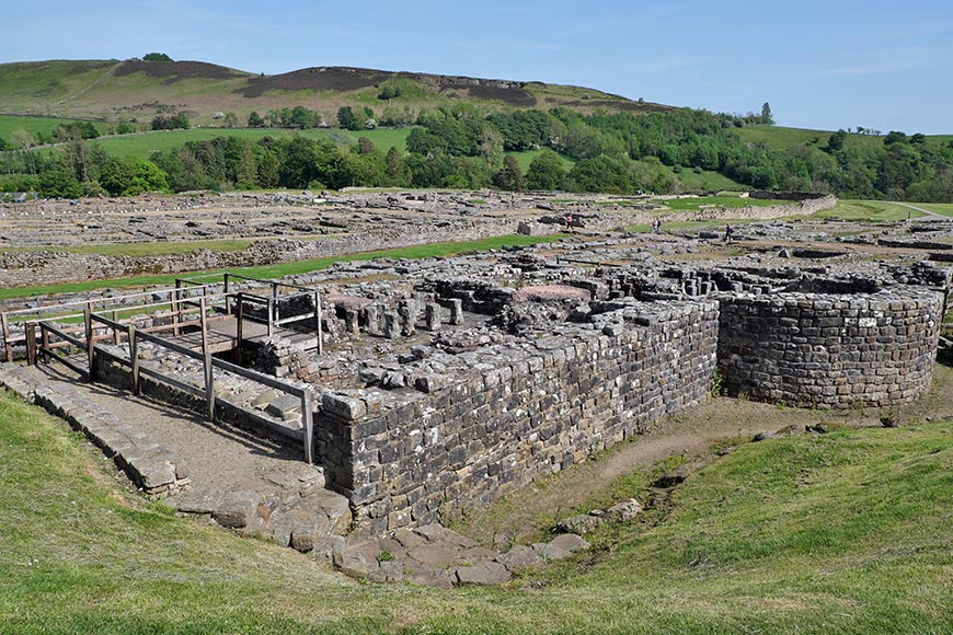 Looking across the remains of Vindolanda Roman Fort