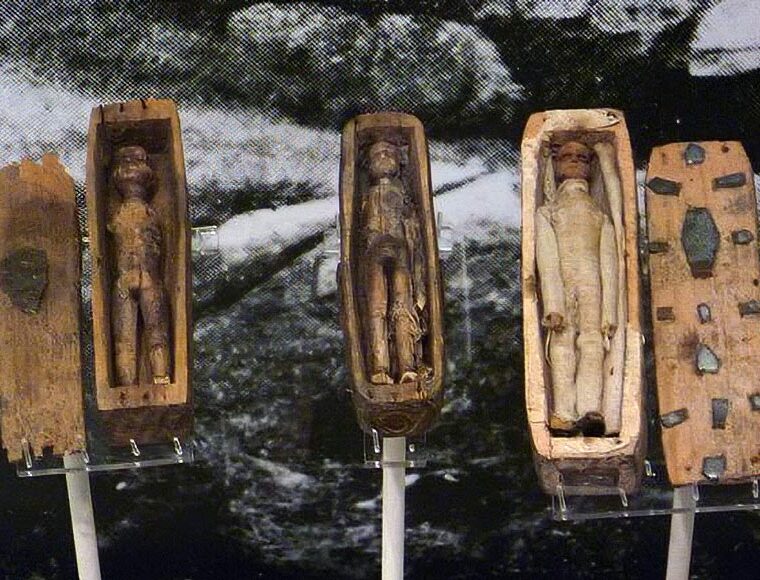 Arthur's Seat coffins, a collection of 17 miniature wooden coffins discovered in 1836 on a hill in Edinburgh, Scotland. Each coffin contains a small carved figure, and only eight of the original seventeen survive today, currently on display at the National Museum of Scotland