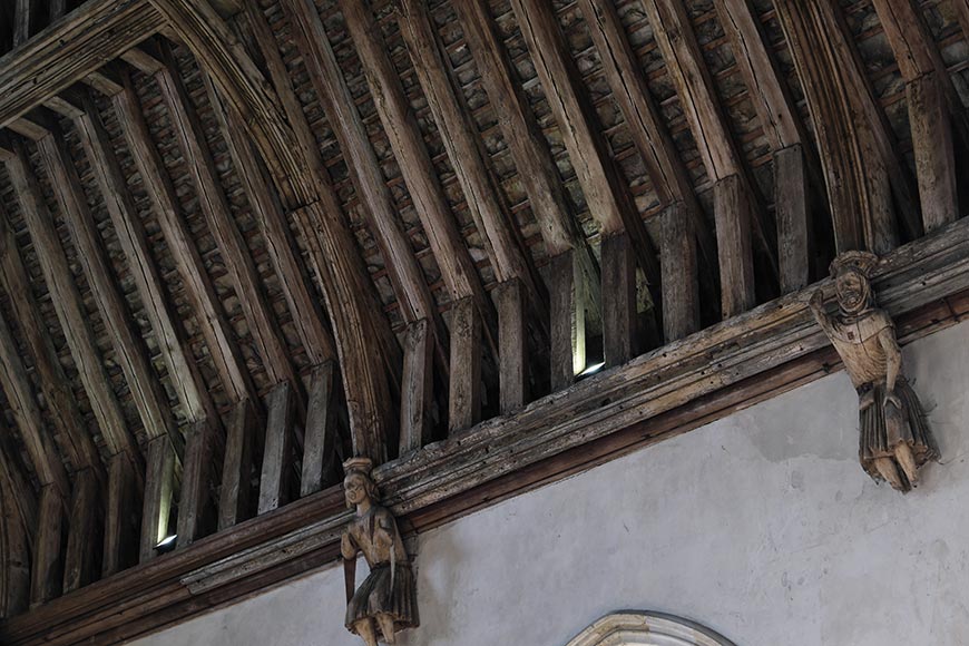Medieval timber roof of the Baron's Hall at Penshurst Place in Kent, England